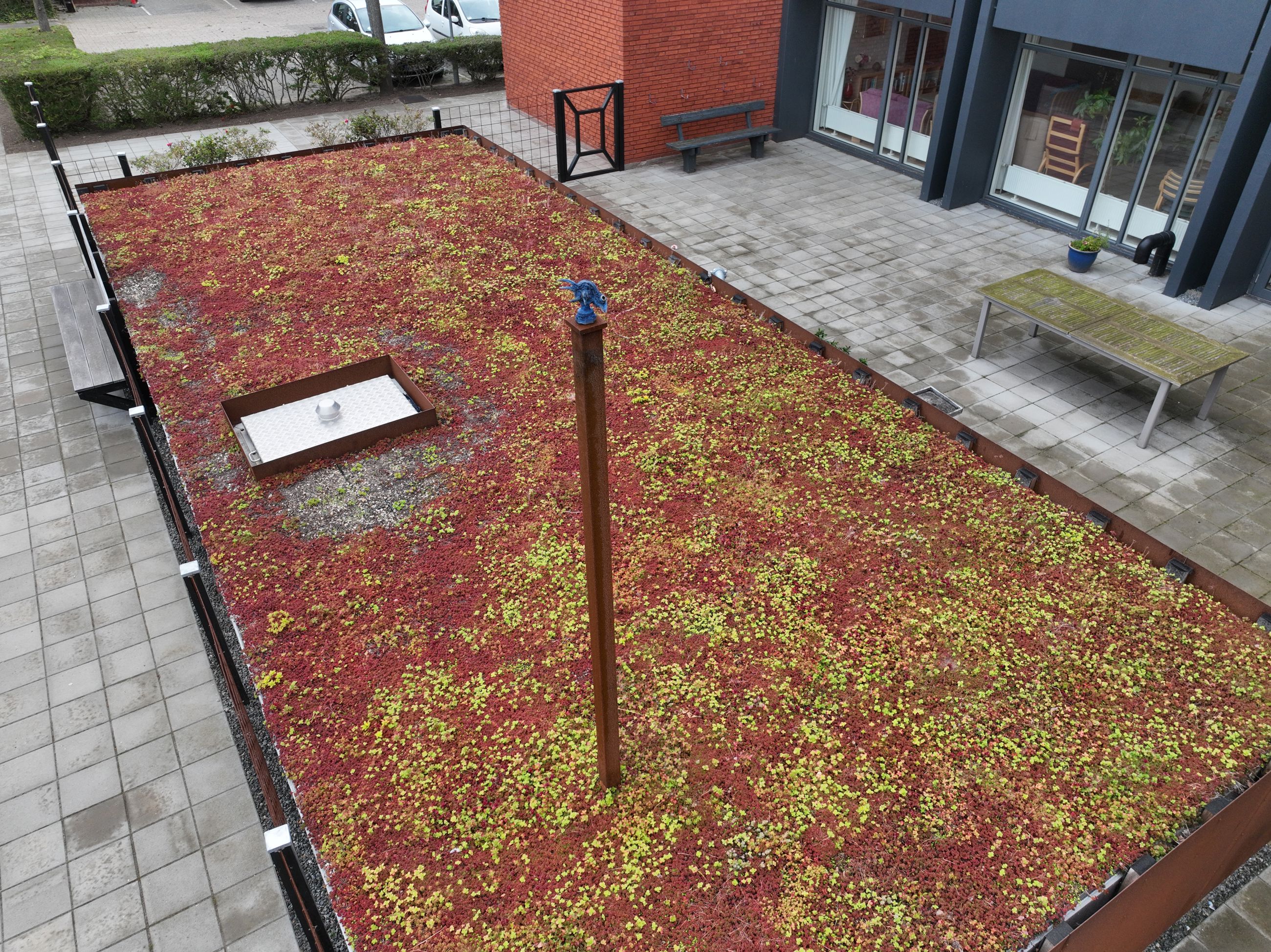 Bronzefigur set skråt fra oven.