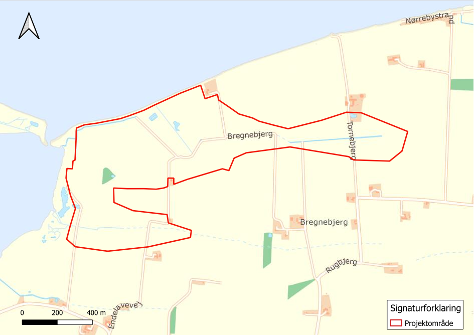 Undersøgelsesområdet for forundersøgelsen af et muligt vådområdeprojekt ved Jersore (markeret med rødt).